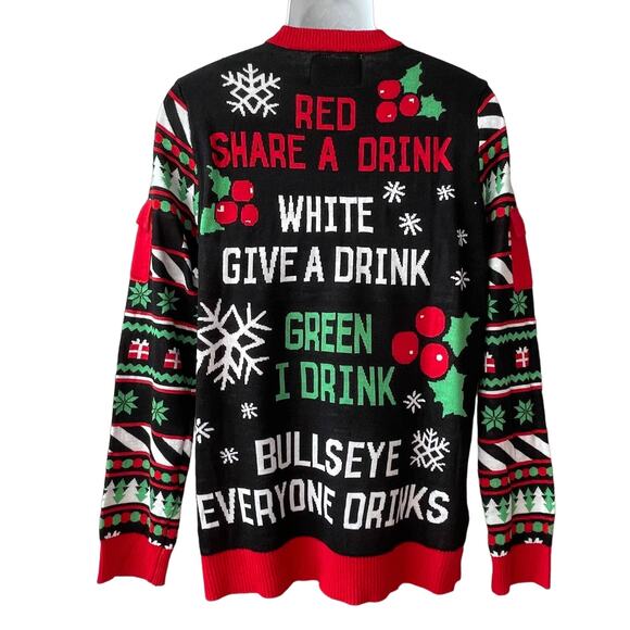 Tipsy Elves YOU MISS YOU DRINK Bullseye Game Ugly Christmas Sweater Size L - Picture 2 of 4